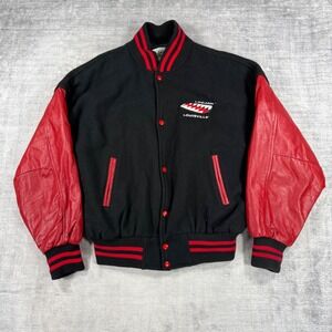 Louisville Hockey Jacket Mens XL Black Vintage 90s Leather Wool Varsity Stick